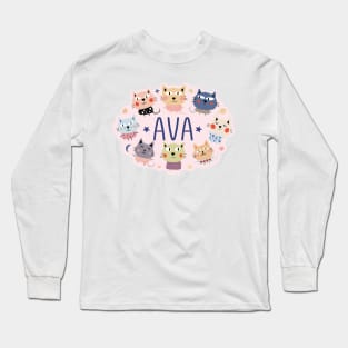 Ava name with cartoon cats Long Sleeve T-Shirt